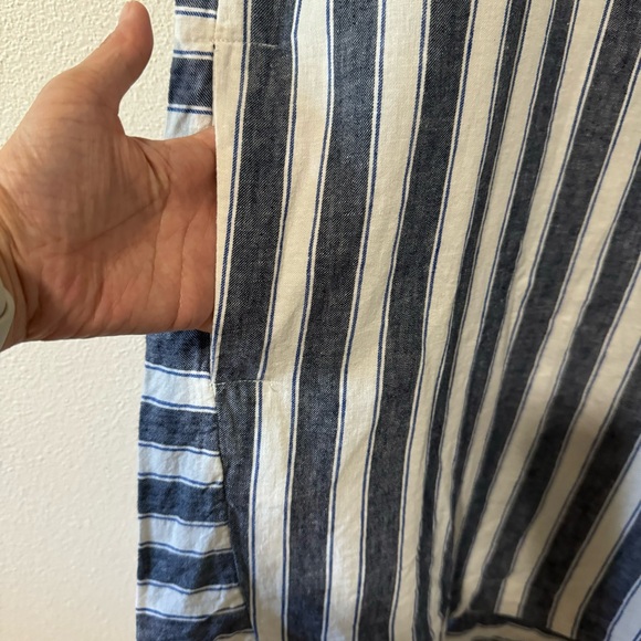 Madewell Stripe Play Button Back Linen Blend Shift Dress Blue White Pockets-XS - Picture 6 of 10